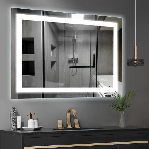 HAUSCHEN M00508 Defogger Dimmable Touch Switch Polished Eadge &Framel 5500K Cool 32 x 40 inch LED Bathroom Vanity Mirror