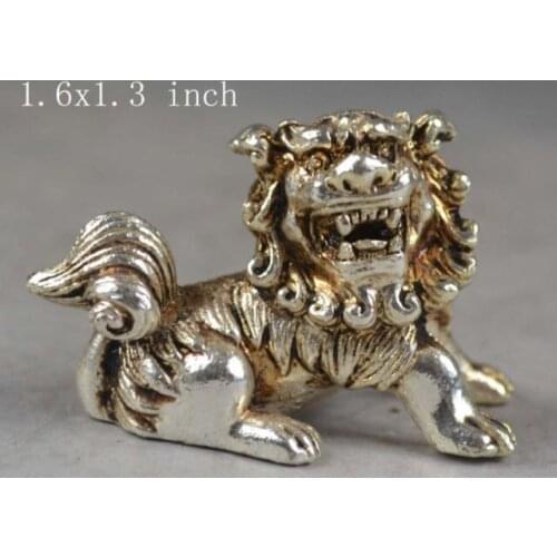 China can be collected old handmade exquisite decoration miao silver statue-lion