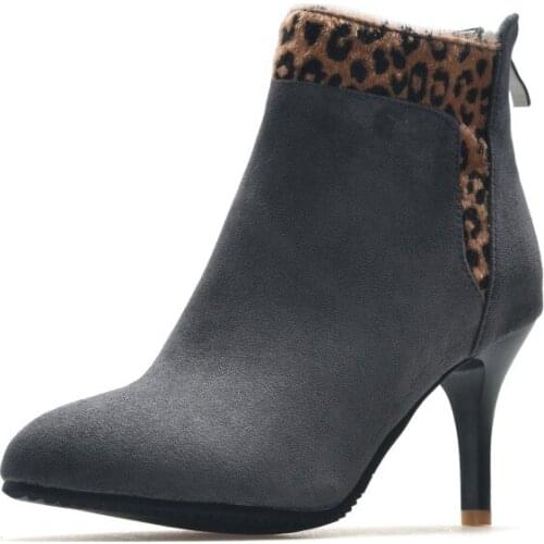 Big Size Ma'am Fine heel Short boots Pure color Pointed boot barrel Suede high-heeled boots