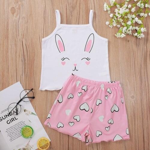 LUCKKIDS 2021 Summer Vibe Suit Cute Baby Bunny Rabbit Smlie Vest+Shorts Sleeveless Suit Outfit Comfortable 1-7T