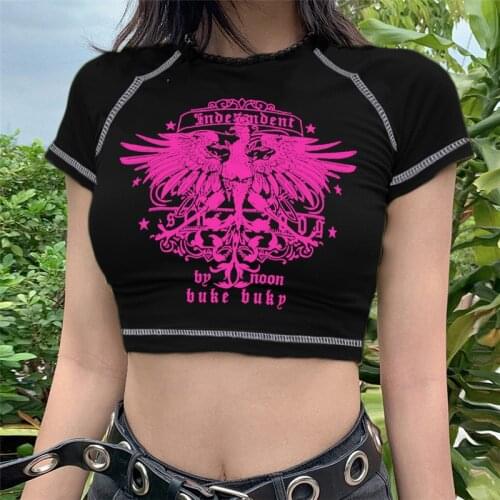 Summer gothic tees letter print short punk plus size casual slim Cartoon tops Harajuku hip-hop clothing Vintage womens T-shirt