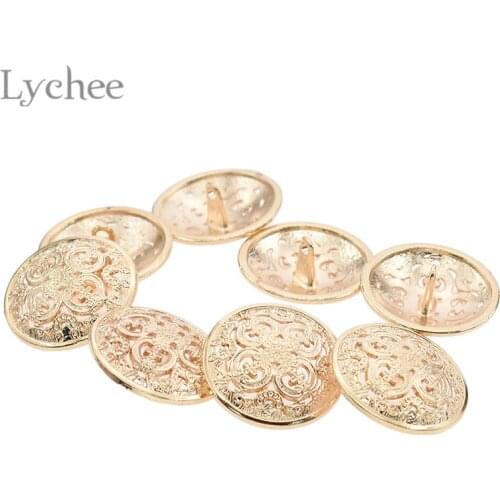 Lychee Life 8pcs 25mm Gold Flower Pattern Buttons Hollow Out Shank Buttons DIY Handmade Sewing On Garment Accessories