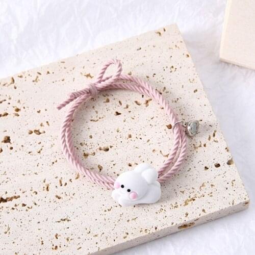 C6UD 2 Pcs Magnetic Stretch Bracelets Hair Rope for Couples Matching Distance Relationship Means Meeting and Reunion