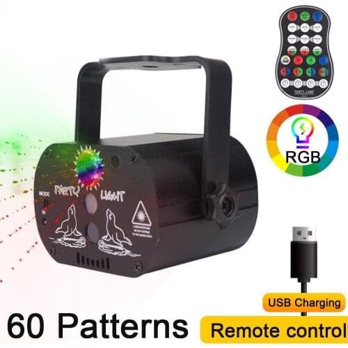 Mini RGB Disco Light Laser Stage Projector Rechargeable DJ LED USB Voice Control Red Blue Green Lamp Wedding Birthday Party Lamp