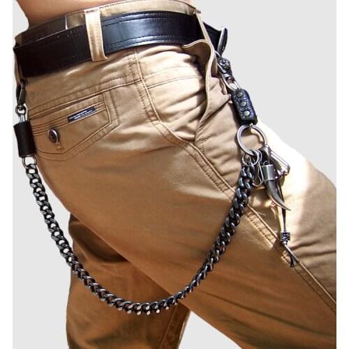 Hip Hop Mens Skeleton Black Gunmetal Wallet Chain Biker Trucker Keychain Punk Wide Heavy Waist Jeans Chain DR42