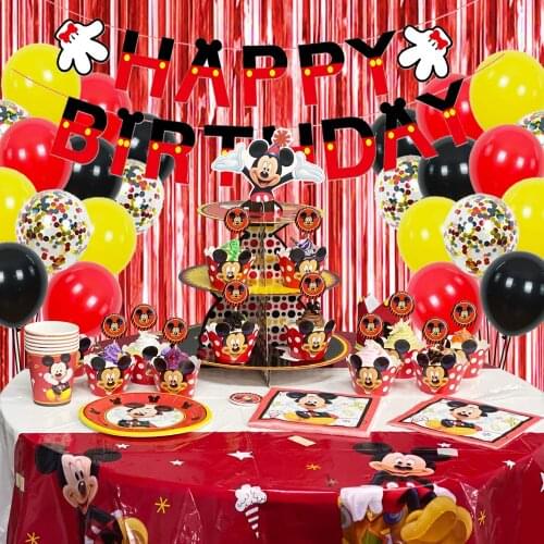 Mickey Mouse Birthday Party Supplies Banner Tableware Tablecloth Balloons mickey Decorations For 1st Birthday Decorations