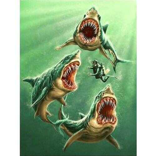 2020 NEW 5D Diamond Painting Cross Stitch Full Square Drill Home Decoration Mosaic Diamond Embroidery Abstract shark Picture