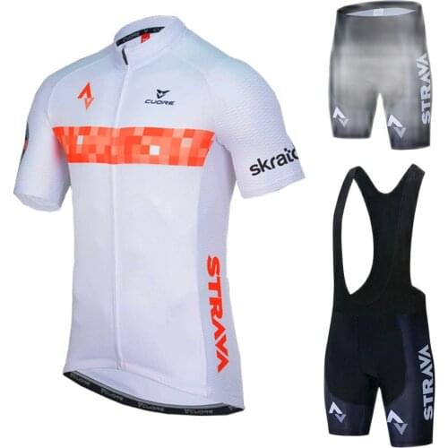 2021 New STRAVA Summer Cycling Jersey Set Breathable Team Racing Sport Bicycle Jersey Mens Cycling Clothing Short Bike Jersey