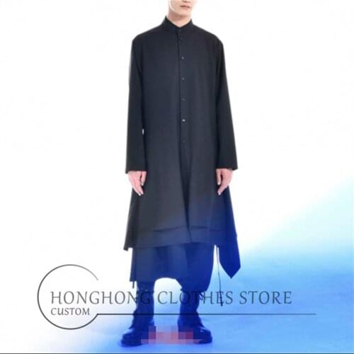 Custom-made plus-size shirts！ 2020！ New trend dark long mens coat and shirt, stand-up collar and long sleeve shirt