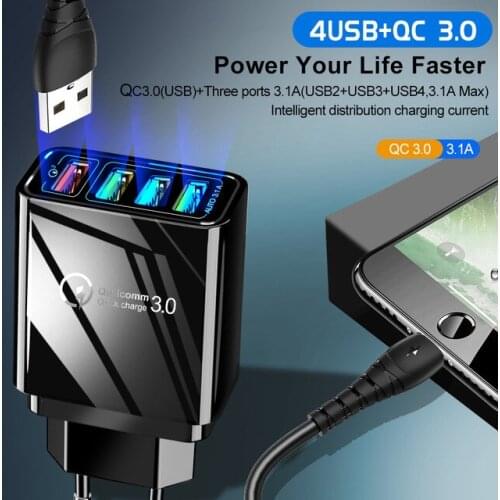 New 4usb Quick Chargr 3.0 Travel charger Fast charge mobile phone charger For US\UK\EU multi-port charger