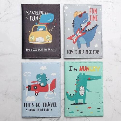 Cartoon Dinosaur & Crocodile Animals Passport Cover Men Women PU Leather Travel Passport Holder Case Card ID Holders 14.5*10cm