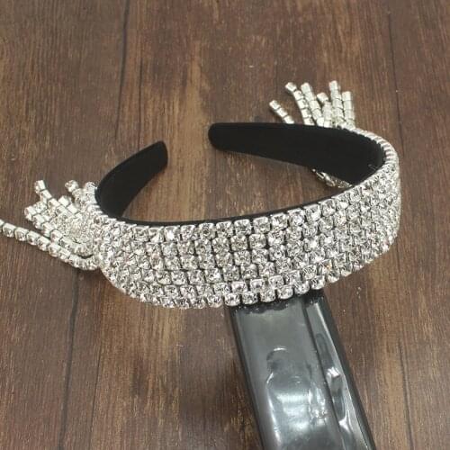 New Sparkly Full White Crystal bing Baroque Headbands Diamante Rhinestone Tasseal Hairbands For Women Luxury Party Accessories