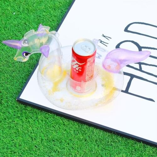 PVC Inflatable Drink Holder Sequined Unicorn Shape Transparent Floating Cup Holder Bathtub Swimming Pool Floating Coaster