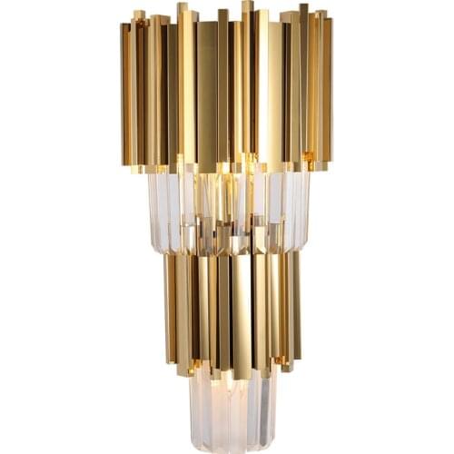 New Arrival Modern Wall Sconce Living Room Bedroom Hallway Crystal Wall Lamps Golden Stainless Steel Luminaire For Home Hotel