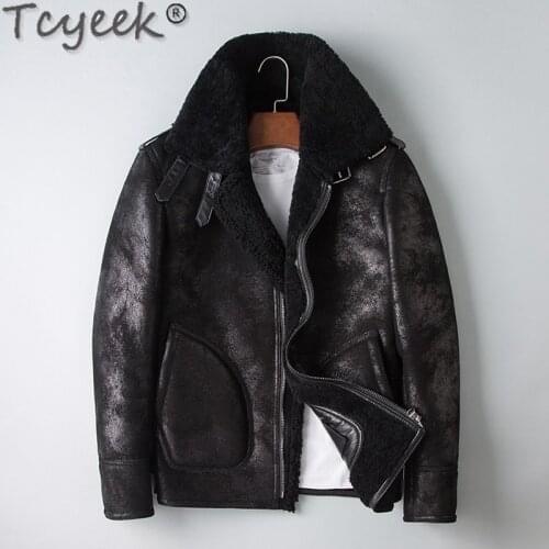 Tcyeek 2020 Natural Fur Coat Men Sheep Shearling Short Male Jacket Motorcycle Mens Jackets and Coats Plus Size 5xl Hommes Veste