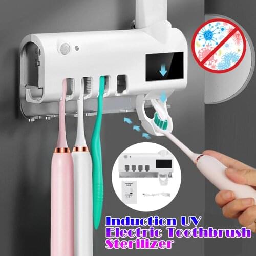 UV Intelligent wireless toothbrush disinfection rack wall mounted rechargeable solar automatic toothpaste dispenser