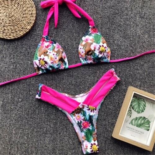 Women Swimwear Sexy Leopard Print Beachwear Padded Bandage Bikini Set Swimsuit Brazilian Bikini Set Bathing Suit Halter Swimwear