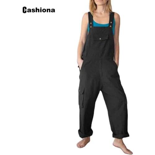 Plus Size 4xl 5xl Women Fashion Leisure Jumpsuits with Pockets Loose Trousers European Style 2021 Casual Suspending Overalls