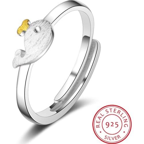 2019 100% 925 Real Sterling Silver Cute 925 Whale With CZ Cocktail Ring Sizable 6 7 8 Women Girl Fine Silver Jewelry AZ05
