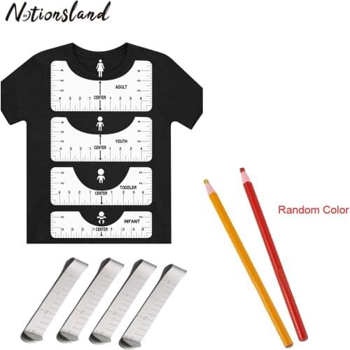 10pcs/set T-Shirt Alignment Ruler Metal Sewing Crimping Clip with Colorful Cut-free Sewing Chalk DIY Template Design Craft Tool