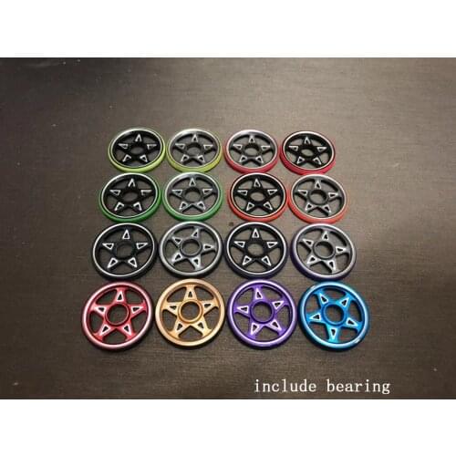 2Pcs Tamiya 19mm CNC Aluminum Rollers Hollow Dyed Anode 5-Spokes Guide Wheels with Plastic Ring Mini 4WD Car Parts 95438/95397