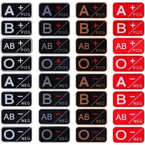 3D PVC A+ B+ AB+ O+ Positive POS A- B- AB- O- Negative NEG Blood Type Group Patch for clothing Military Rubber Badge Hook& Loop