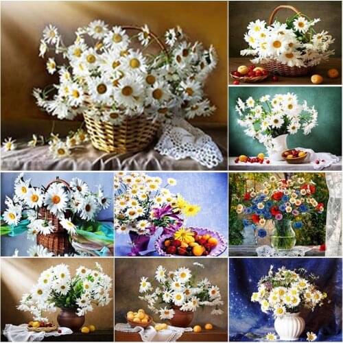 New 5D DIY Diamond Painting Small Daisy Flower Diamond Embroidery Scenery Cross Stitch Full Square Round Drill Crafts Home Decor