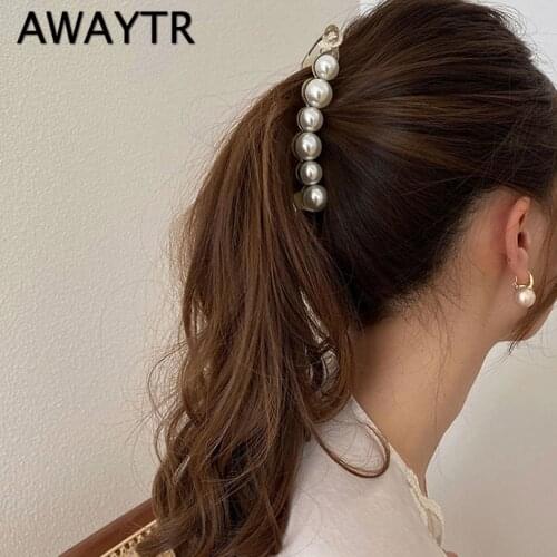 AWAYTR 1Pc Pearls Hairpins Hair Clips Jewelry Banana Clips Headwear Women Hairgrips Girl Ponytail Barrettes Hair Pins Accessorie