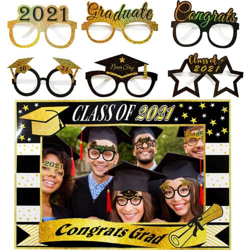 2021 Graduation Party Glitter Glasses Paper Selfie Photo Frame Booth Props for Grad Party Favors Decor Supplies party supplies