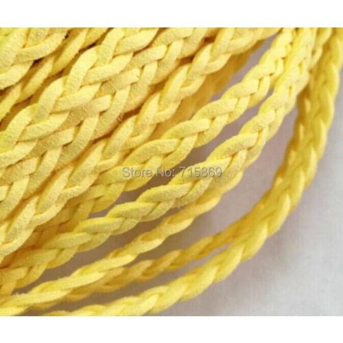 Free Ship 100 meters 6mm*1.5mm flat soft yellow color Braided Korea fuax suede leather cord