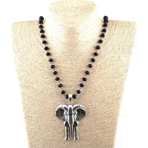 Free Shipping Fashion Bohemian Tribal Jewelry Glass Crystal Rosary Chain Elephant Necklaces