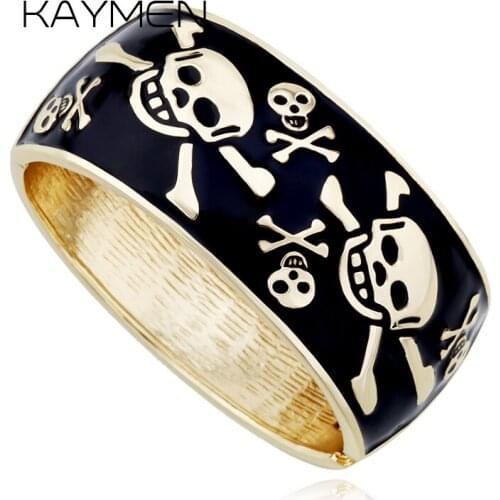 Unique Design New Punk Style Skull Cuff Bangle Bracelet for Girl Party Jewelry Enamel Fashion Bangle 2 Colors