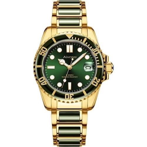 Fashion Hetian Biyu Automatic Mechanical Mens Watch Calendar Luminous Waterproof Business Men Jade Watch Sapphire Wristwatch