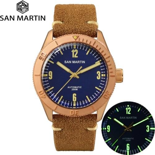 San Martin Cusn8 Bronze Watches 200m Sapphire Luminous Automatic Watch Relojes Water Resistant Mens Mechanical Watch