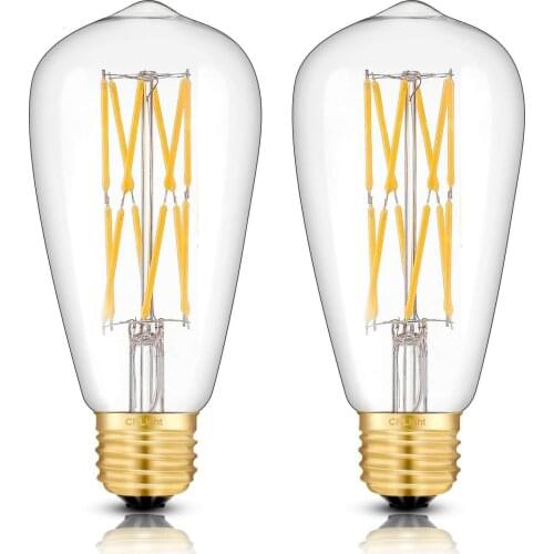Incandescent Equivalent E26 Medium Base, Antique ST64 LED Double-layer Spiral Filament Bulbs, Smooth Dimming Version, 2 Pack