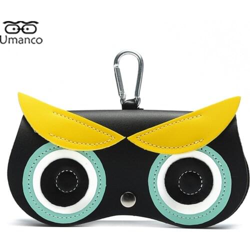 Lovely Sunglasses Bag for Women Girl Cartoon Owl Rabbit Daisy Flower Leather Glasses Box with Hook Button Street Travel Gift