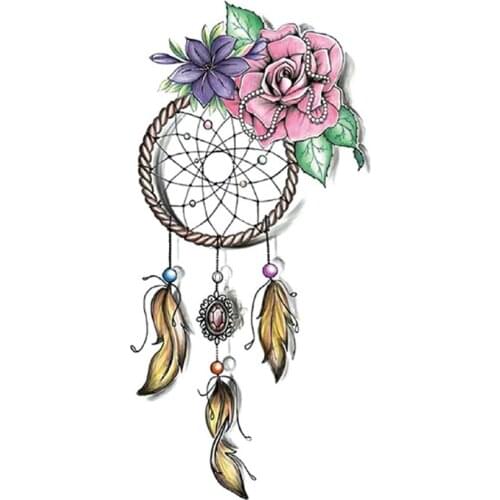 Indian Dream Catcher Temporary Tattoo Stickers Colorful Flower Jewelry Fake Tattoos Waterproof Tatoos Arm Large Size for Women