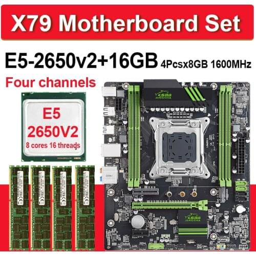 JINGSHA X79 Placa base con Xeon E5 2650 V2 4pcs x 8GB = 32GB 1600MHz DDR3 ECC REG memoria ATX USB3.0 SATA3 PCI-E NVME M.2 SSD