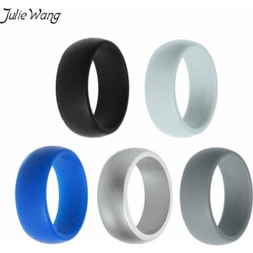 JulieWang 3PCS/Set Classic Different Color Mixed Silicone Rubber Ring Women Men Unisex Wedding Date Casual Outdoor Sport Jewelry