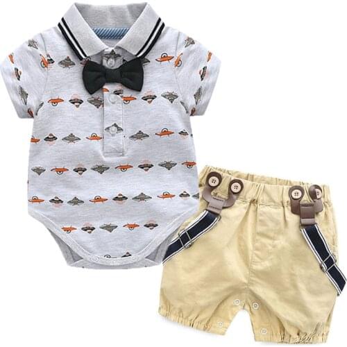 Toddler Boy Clothing Set Summer Newborn Baby Boys Bow Outfit Romper Suit Spaceship Print Set