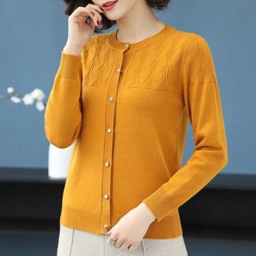 Full sleeve O-neck Knitted cardigan Women Korean Fashion Single Breasted Sweater Spring Casual plus size 22Color Knitting tops
