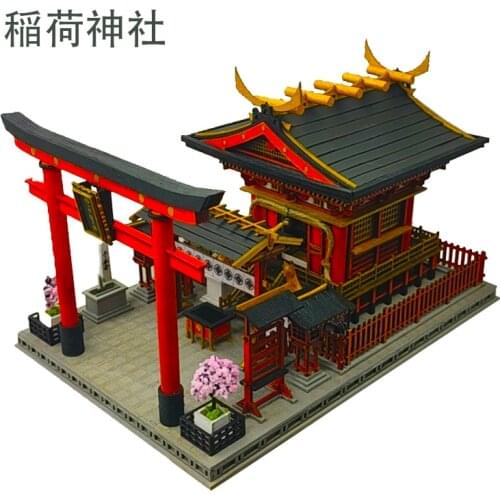 Japanese Building Shrine of The Kami Inari Model Wooden Dollhouse DIY Miniature Kit with Furniture Doll House Toys Adults Gifts