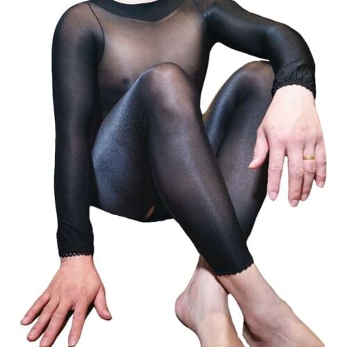 Men Sexy Underwear Bodystockings Penis Sheath 70D Shaping Elastic Oil Glossy Tights Open Crotch Footless Body Stocking Bodysuit