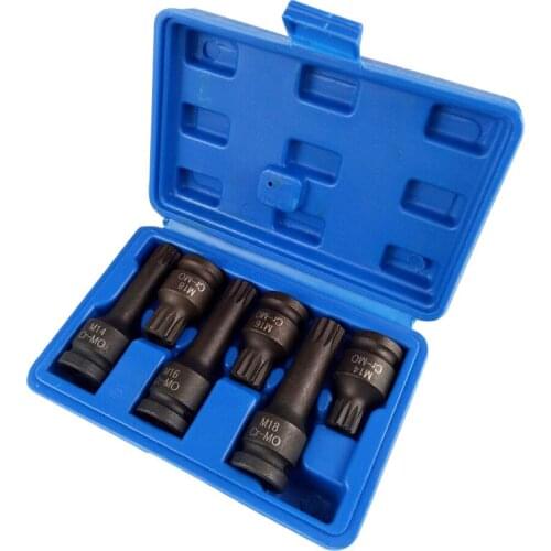 1/2" Drive Impact Spline Bit Socket Set 6pcs Cr-Mo M14 M16 M18 Long and Short Sleeve Pneumatic Sleeve Professional Sleeve Tool