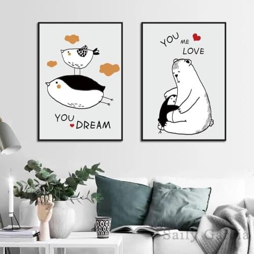 Wall Art Abstract Lovely Cartoon Animals Paintings Nordic Canvas Posters and Prints for Living Room Bedroom Corridor Decoration