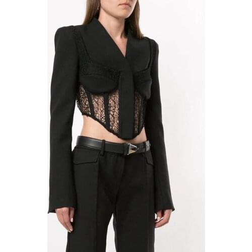 2021 Summer Brand Designer Early Autumn New Fashion Sexy Hollow Lace Slim Short Blazer