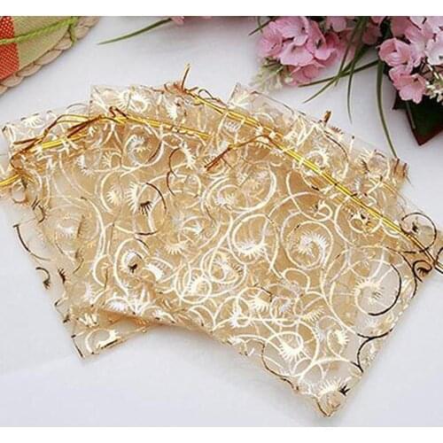 Wholesale 25pcs 10*12cm Drawstring Organza Gold Bags Jewelry Packaging Bags Wedding Gift Jewellery Pouches
