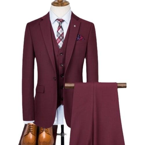 Jacket+Vest+Pants) Mens Wedding Suits Solid Color Lapel 2Button Business Suits Tuxedo 3 Pcs Coats Groom Terno Suits For Men 3XL