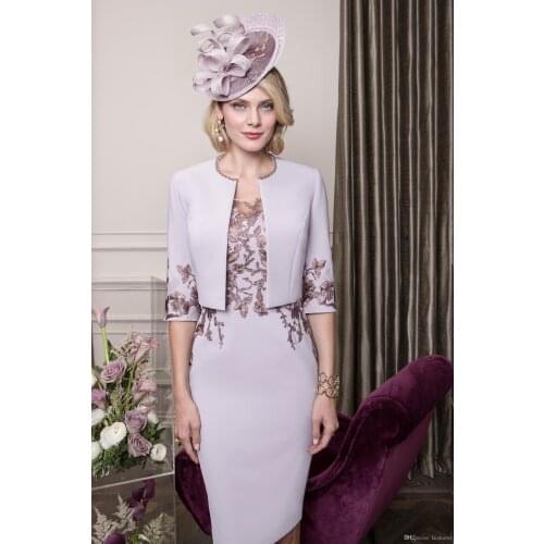 Mother of the Bride Dresses With Jacket Lace Applique Wedding Guest Gowns Half Long Sleeve Satin Mothers Groom kardashian