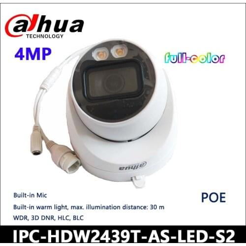 Dahua 4MP Lite Full color IP Camera IPC-HDW2439T-AS-LED-S2 Fixed-focal Eyeball Network Camera